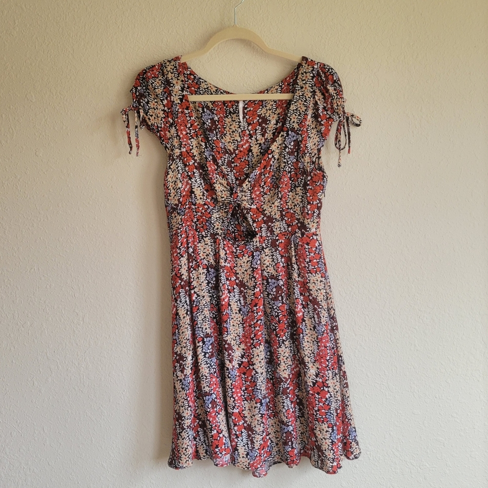 Free People Red Floral Miss Right Cutout Dress Medium EUC